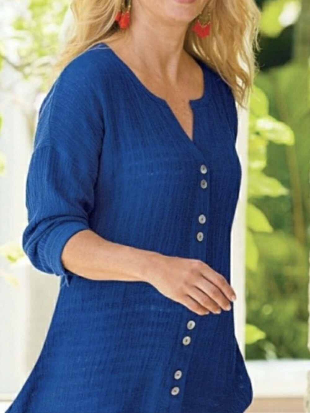 Soft Surroundings Women's Tunic Linen Cotton Royal Blue Lagenlook Plus Size 3X